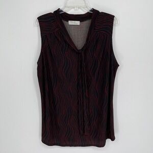Emma & Olive Women's Black Red Dotted Tie Neck Sleeveless Blouse Plus Size 1X